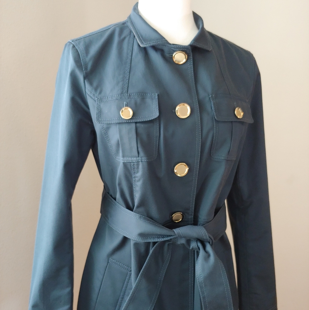 St. John Yellow Label Blue Utility Trench Jacket with Gold Buttons Women's 6 - Picture 15 of 17
